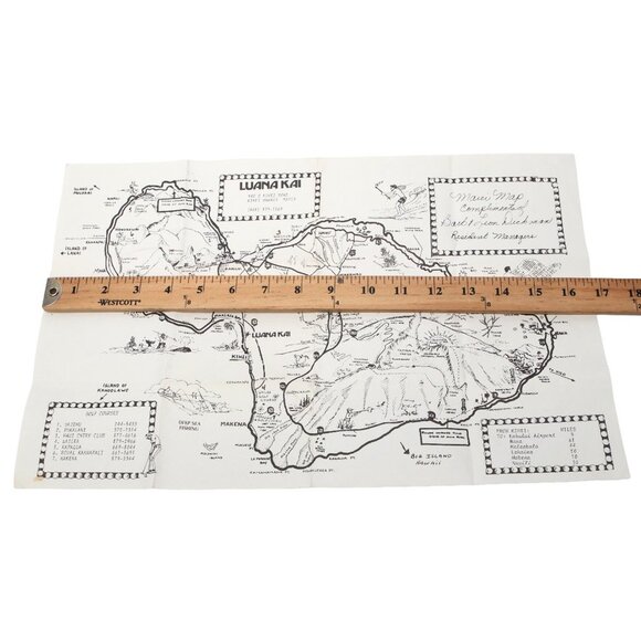 Vintage Hawaii Map Luana Kai Resort Maui Island Tropical Waipuilani Beach 1980s - Picture 2 of 11